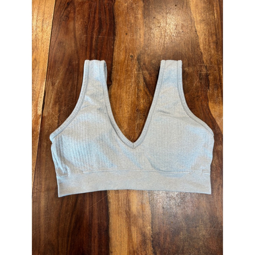 Aerie seamless ribbed‎ v neck sports bra bralette grey sz M rn54485